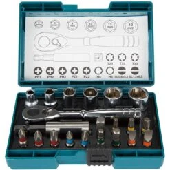 Makita Werkzeugkoffer B-54081, Ratschen + Bit-Set, 21-teilig, Im Klappkoffer