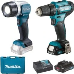 Makita Akku-Bohrschrauber DF333DSAL1 + ML106, 12V Max., Mit Akku-Handstrahler