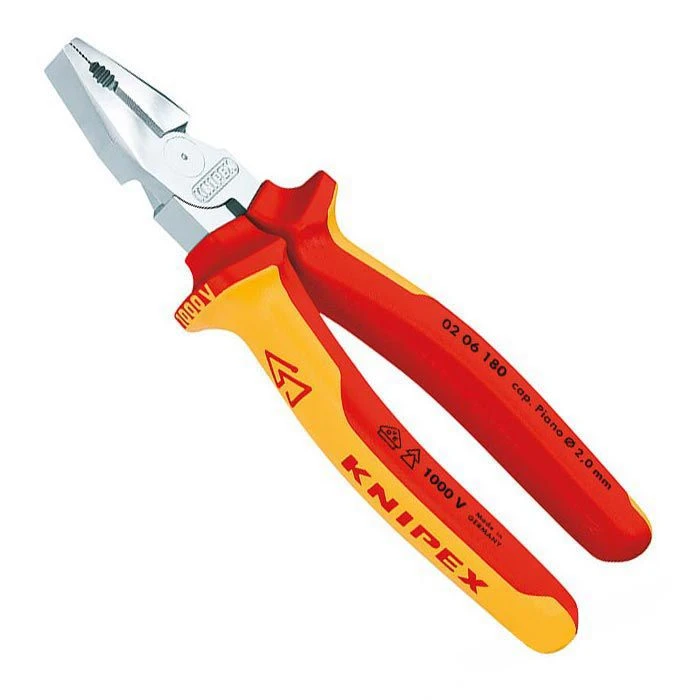 Knipex Kombizange 02 06 180, Kraft-Kombizange, 180mm, Verchromt, VDE Isoliert 1 Knipex Kombizange 02 06 180, Kraft-Kombizange, 180mm, Verchromt, VDE Isoliert